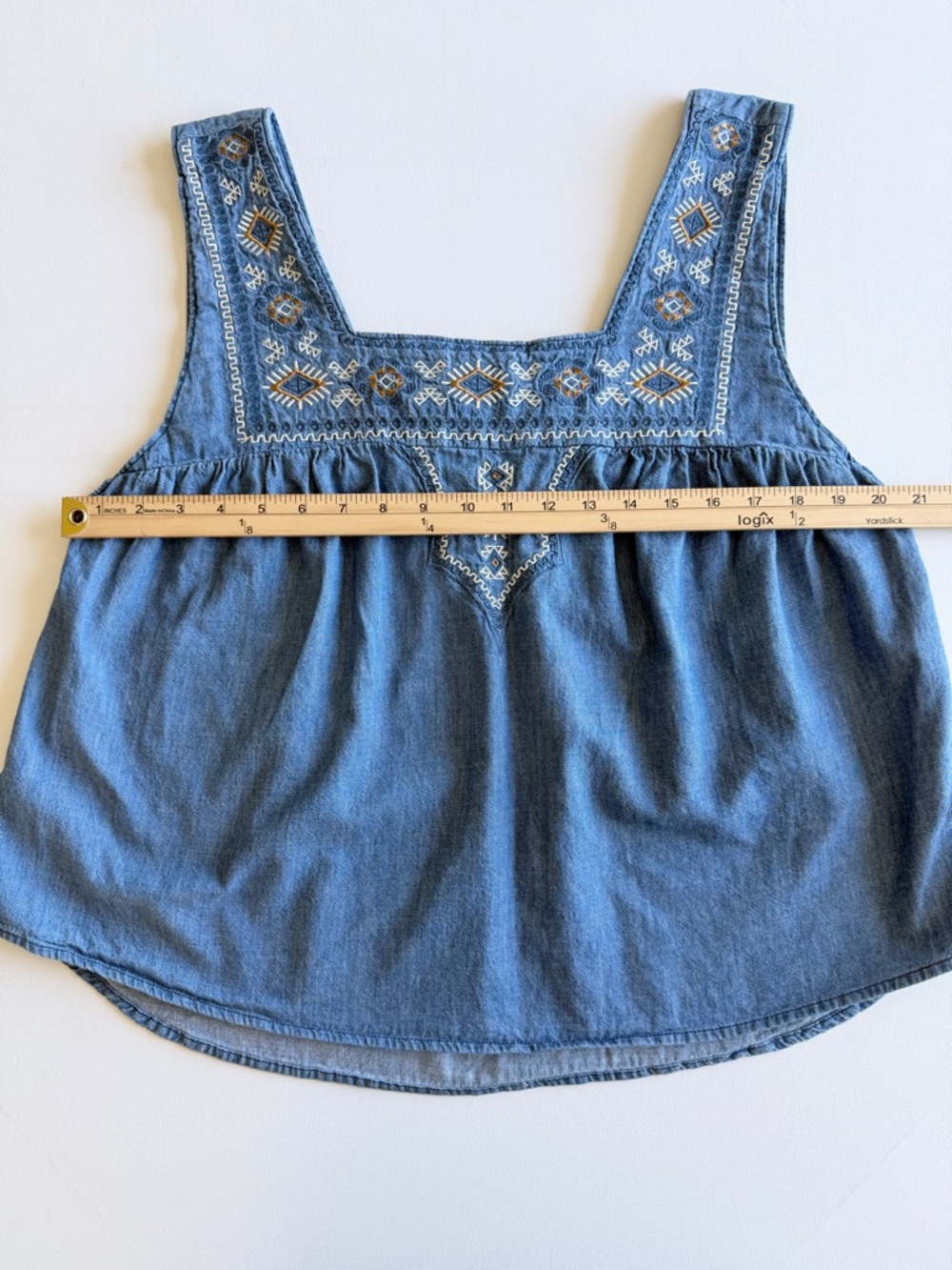 Wrangler Retro Embroidered Chambray Tank Top XL Western Boho Cotton - Picture 6 of 10